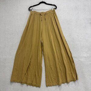 Satva Pants Womens Small Yellow Wide Leg Jersey Drawstring Lounge Elastic Waist